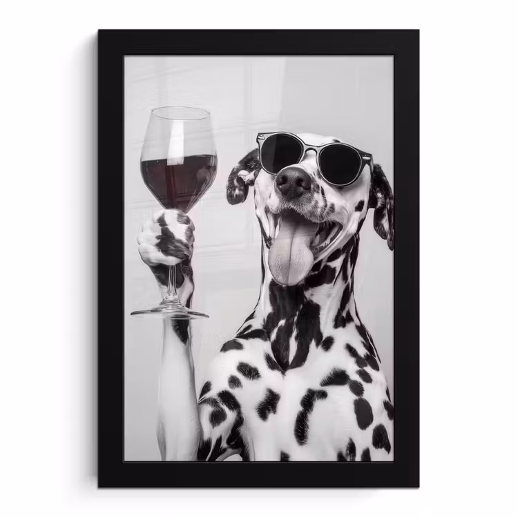 Poster met lijst - Zonnebril - Dalmatiër - Wijnglas - Tong — 1