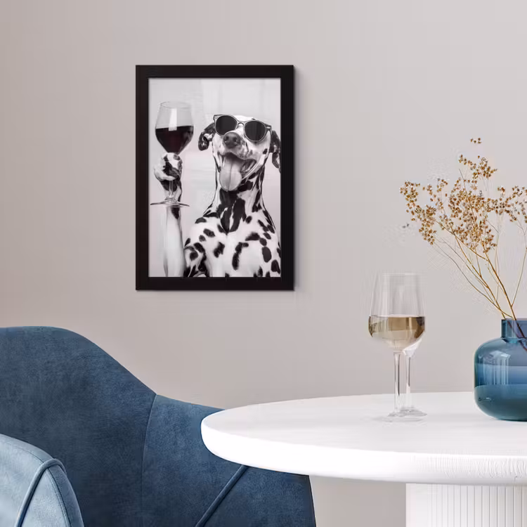 Poster met lijst - Zonnebril - Dalmatiër - Wijnglas - Tong — 2