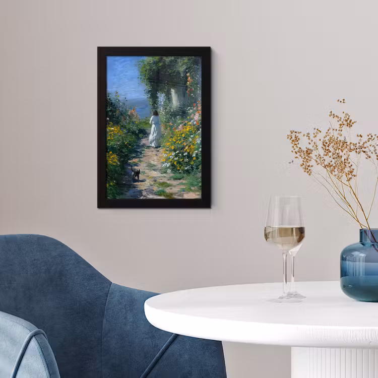 Poster met lijst - Kat - Vrouw - Bloemen - Huis — 2