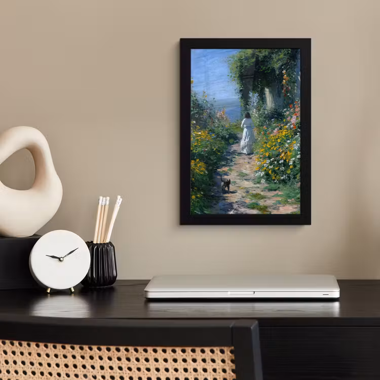 Poster met lijst - Kat - Vrouw - Bloemen - Huis — 3