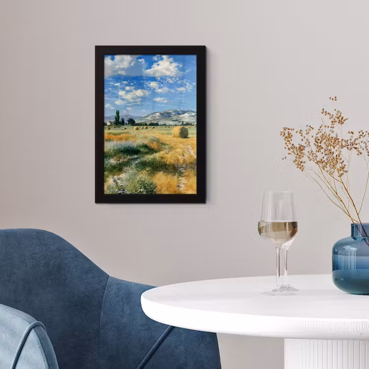 Poster met lijst - Landschap - Strobalen - Bergen - Wolken — 2
