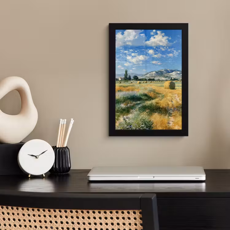Poster met lijst - Landschap - Strobalen - Bergen - Wolken — 3