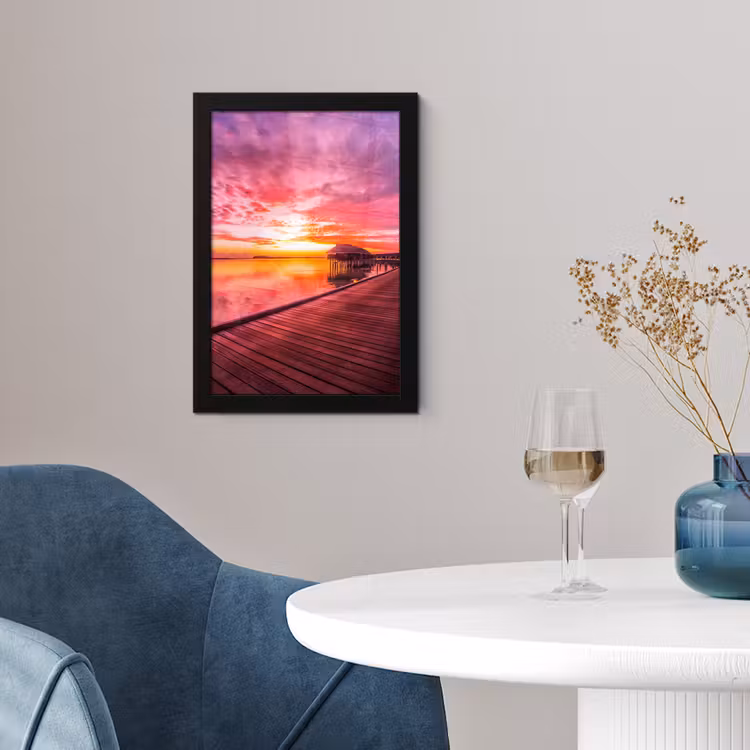 Poster met lijst - Steiger - Water - Zon - Roze - Horizon — 2