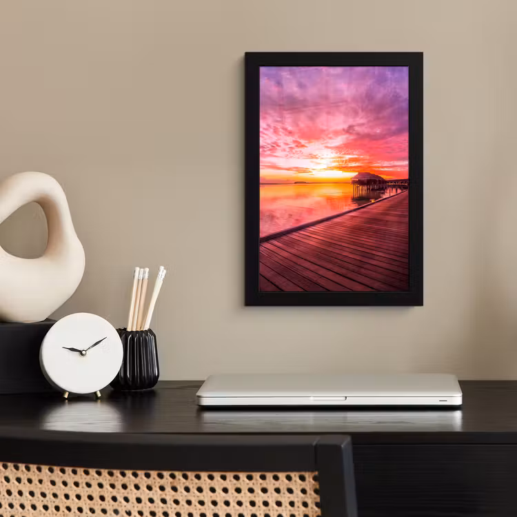 Poster met lijst - Steiger - Water - Zon - Roze - Horizon — 3