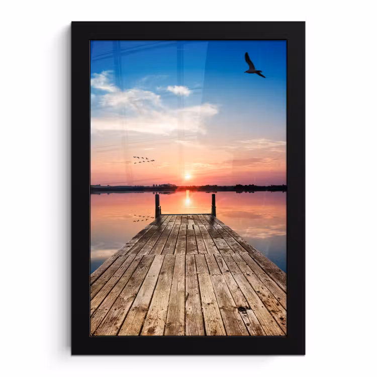 Poster met lijst - Steiger - Water - Zonsondergang - Roze - Horizon — 1