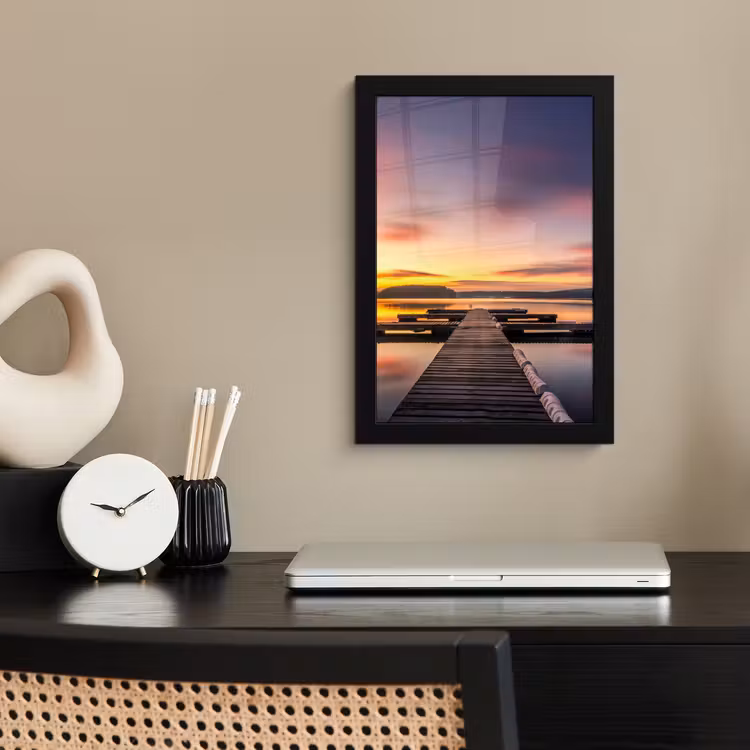 Poster met lijst - Steiger - Zonsondergang - Water - Zee - Reflectie — 3