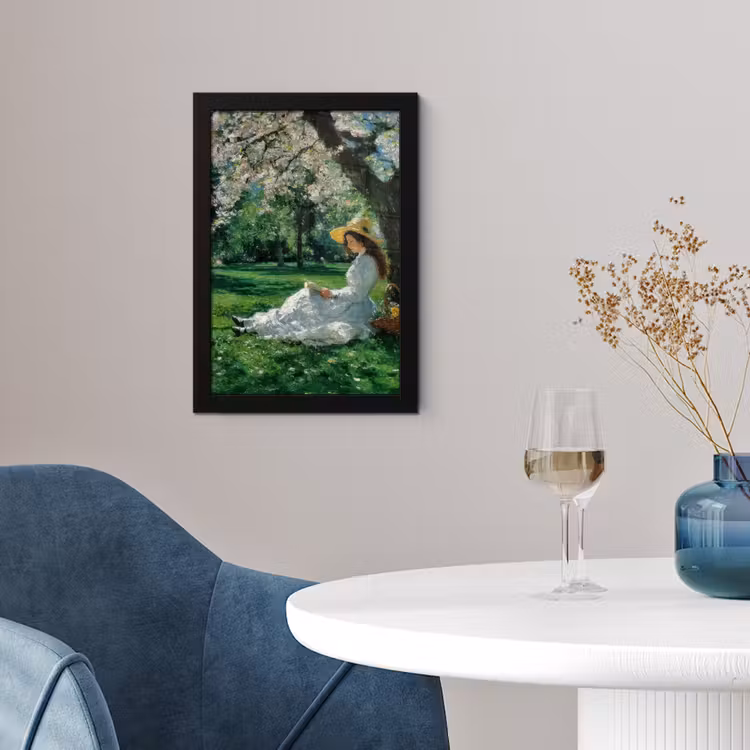 Poster met lijst - Vrouw - Boom - Boek - Mandje — 2