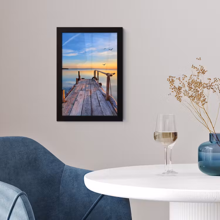 Poster met lijst - Water - Steiger - Vogels - Zonsondergang - Horizon — 2