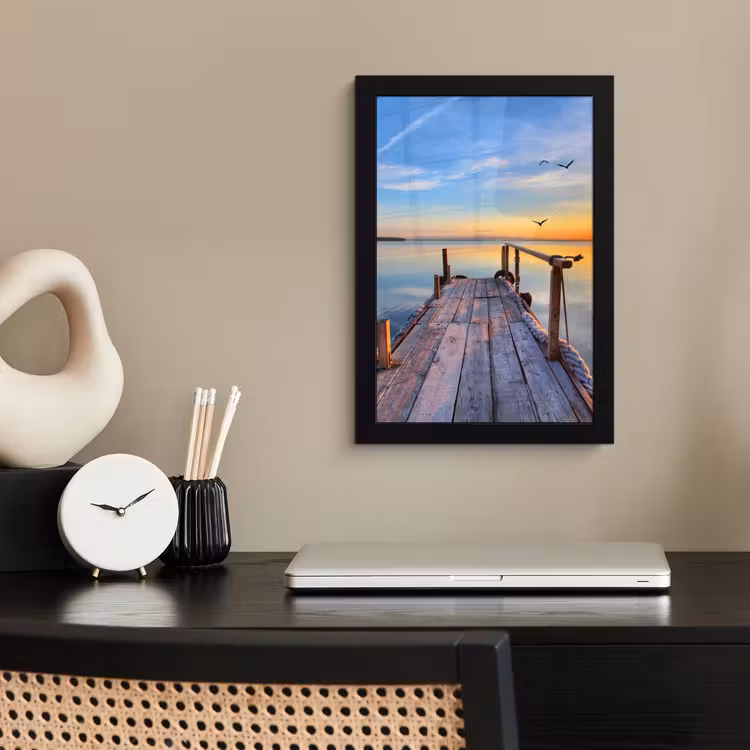 Poster met lijst - Water - Steiger - Vogels - Zonsondergang - Horizon — 3