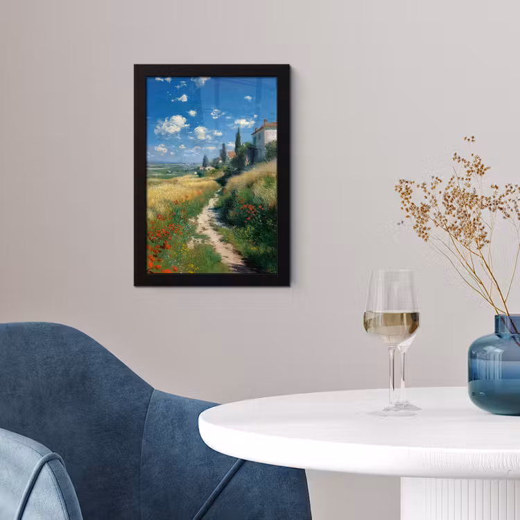 Poster met lijst - Zandpad - Huis - Bomen - Grasveld — 2