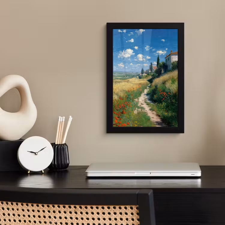 Poster met lijst - Zandpad - Huis - Bomen - Grasveld — 3