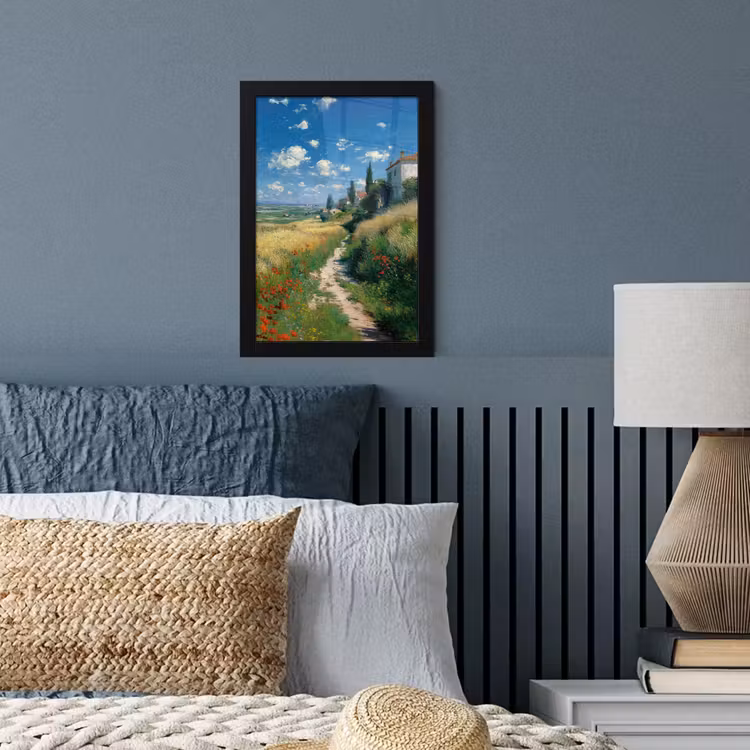 Poster met lijst - Zandpad - Huis - Bomen - Grasveld — 4
