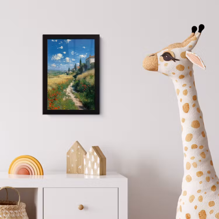 Poster met lijst - Zandpad - Huis - Bomen - Grasveld — 5