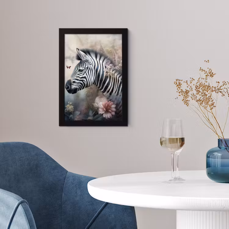 Poster met lijst - Zebra - Wilde dieren - Vlinder - Bloemen — 2