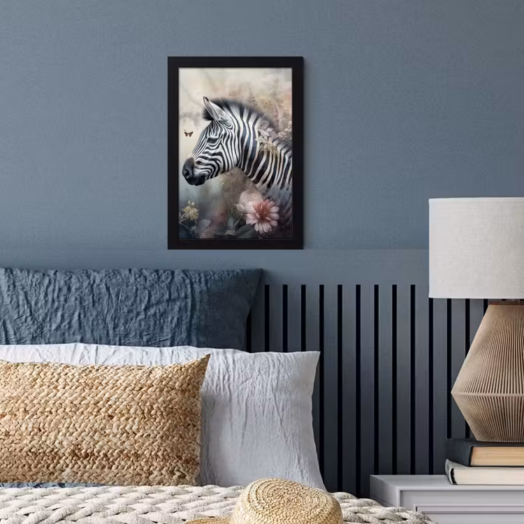 Poster met lijst - Zebra - Wilde dieren - Vlinder - Bloemen — 4