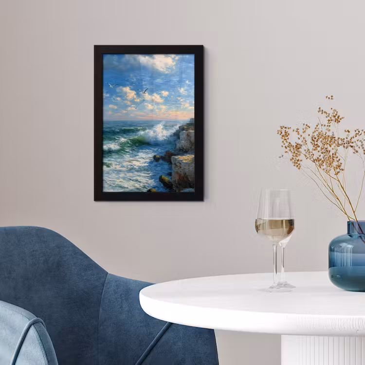 Poster met lijst - Zee - Golven - Rotsen - Meeuwen — 2