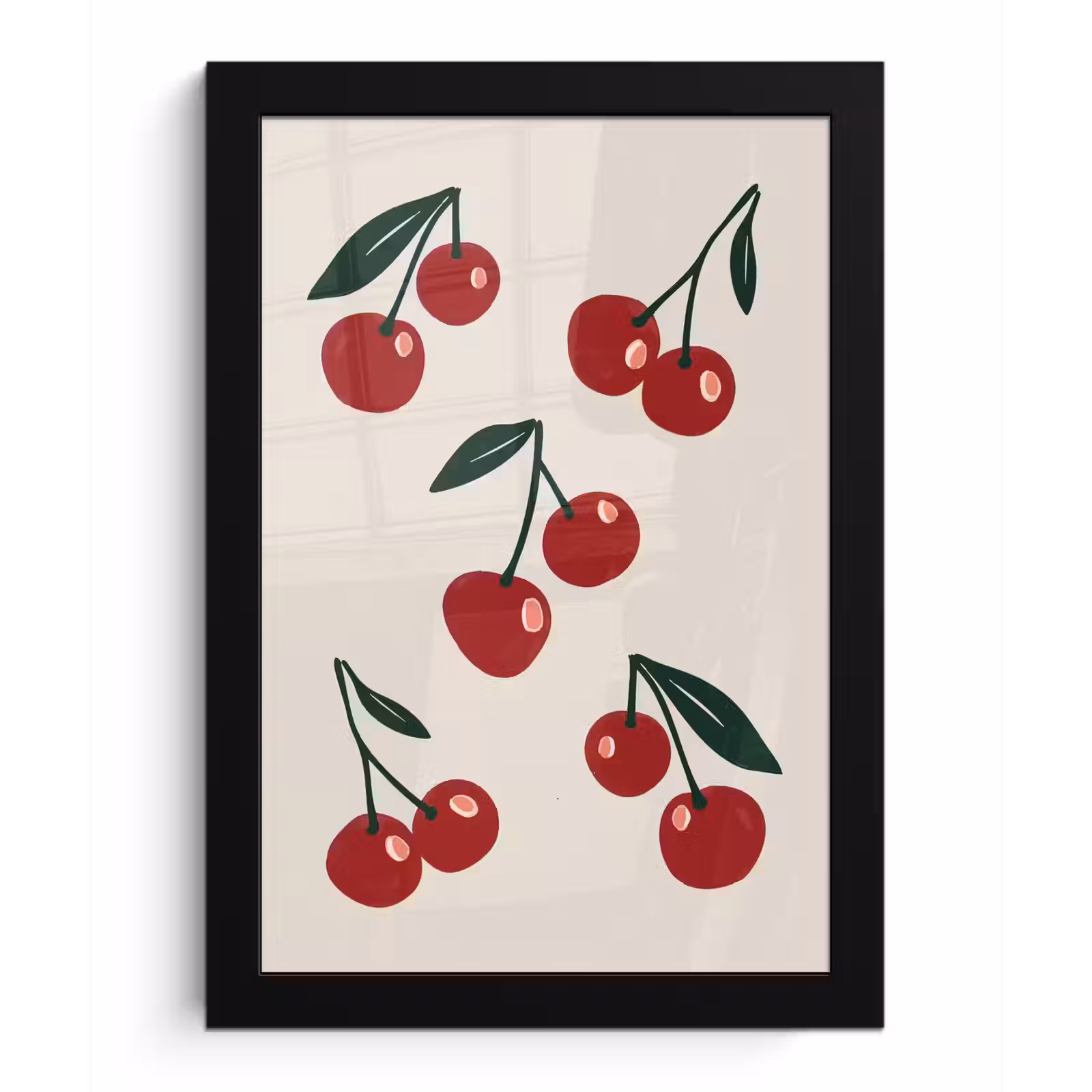 Poster met lijst - Kersen - Blaadjes - Rood — 1