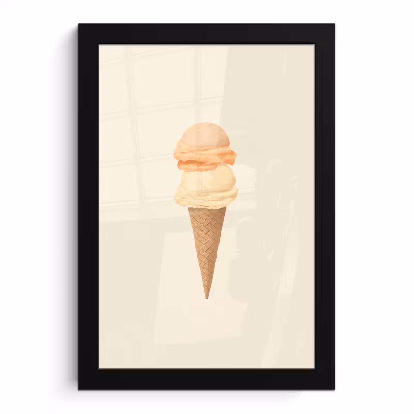 Poster met lijst - Minimalistisch - Schepijs - Hoorntje - Beige — 1