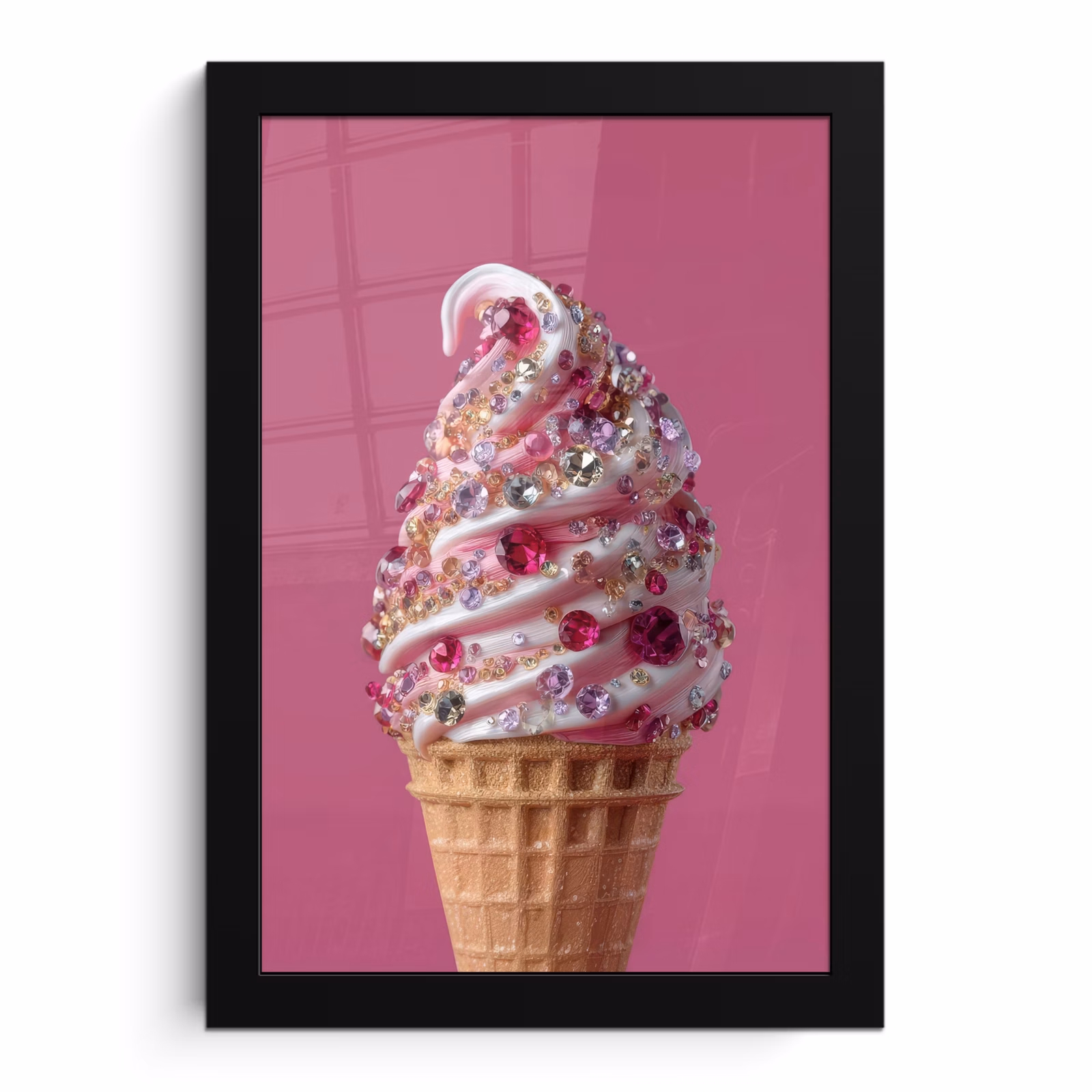 Poster met lijst - Softijs - Edelstenen - Roze - Hoorntje — 1
