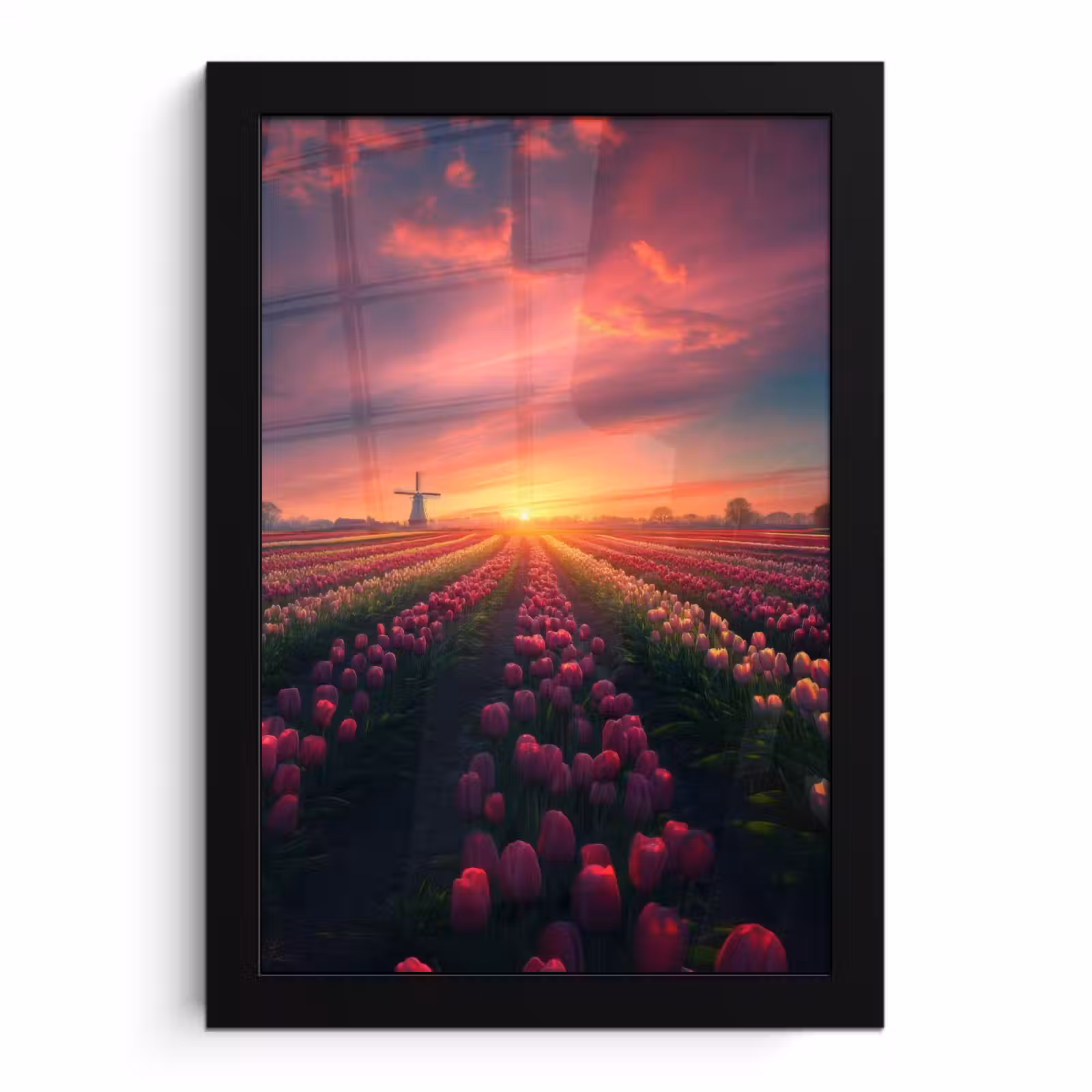 Poster met lijst - Windmolen - Zonsondergang - Landschap — 1
