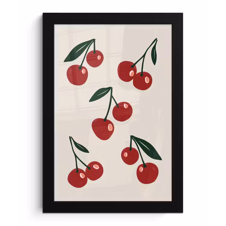 Poster met lijst - Kersen - Blaadjes - Rood — 1