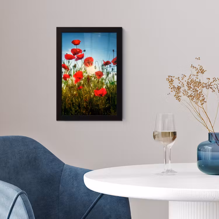 Poster met lijst - Klaprozen - Toscane - Zon - Rood - Blauw — 2
