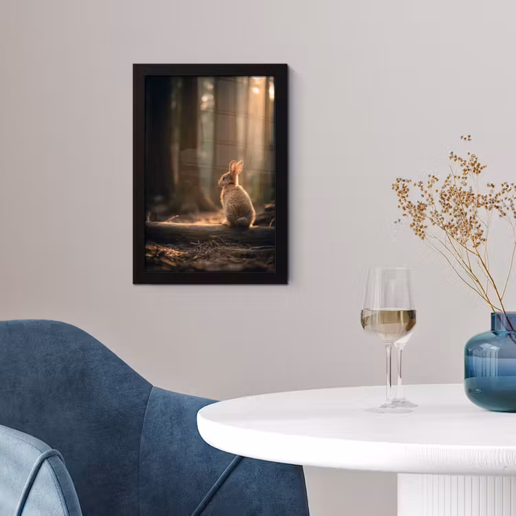Poster met lijst - Konijn - Bos - Zonnestralen — 2