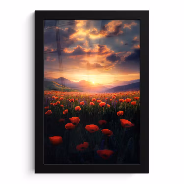 Poster met lijst - Landschap - Zonsondergang - Bloemenveld — 1