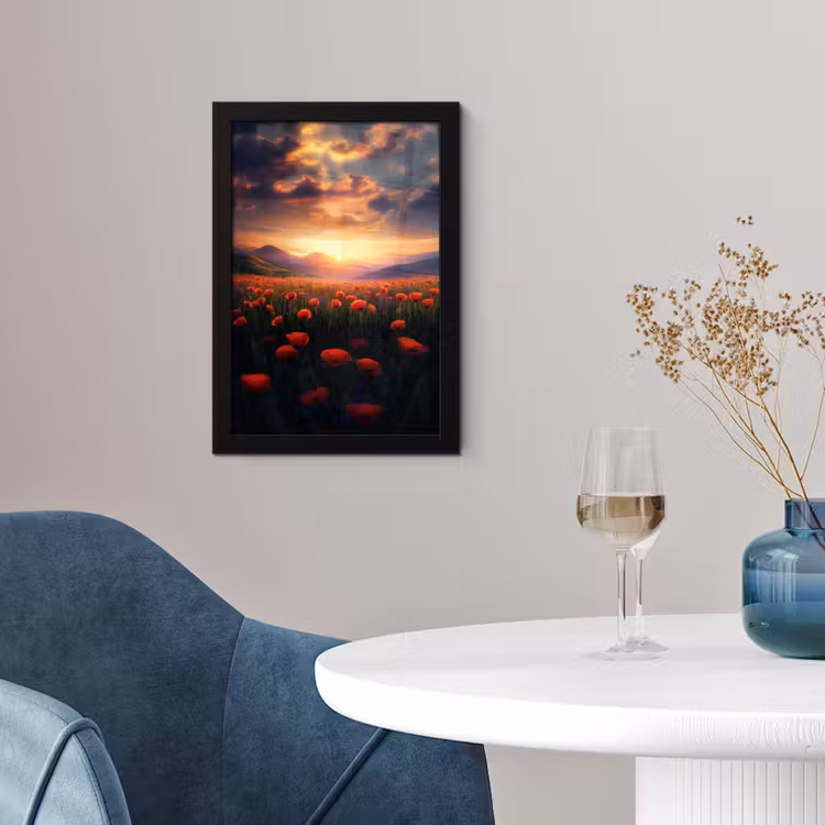 Poster met lijst - Landschap - Zonsondergang - Bloemenveld — 2