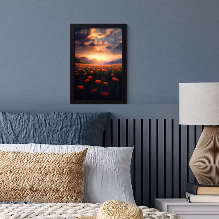 Poster met lijst - Landschap - Zonsondergang - Bloemenveld — 4