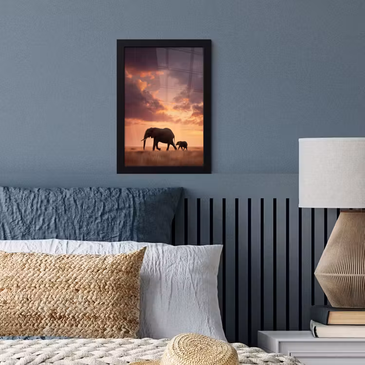 Poster met lijst - Olifanten - Grasland - Zonsondergang — 4