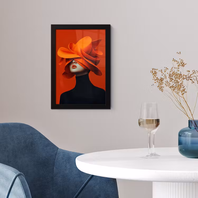 Poster met lijst - Oranje - Hoed - Vrouw — 2