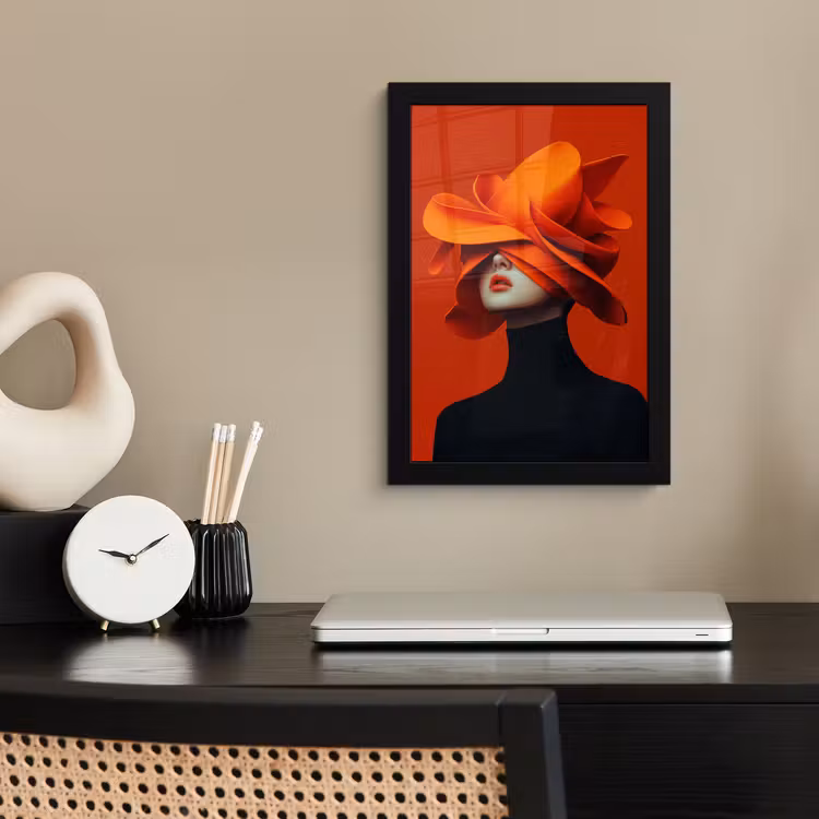Poster met lijst - Oranje - Hoed - Vrouw — 3