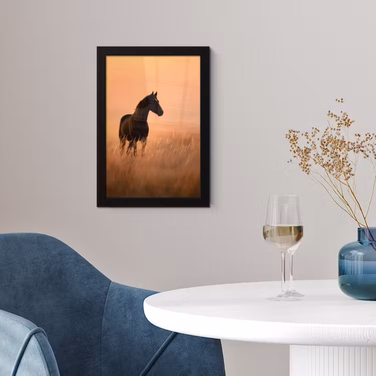 Poster met lijst - Paard - Grasveld - Zonsondergang — 2