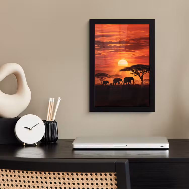 Poster met lijst - Savanne - Olifanten - Zonsondergang — 3