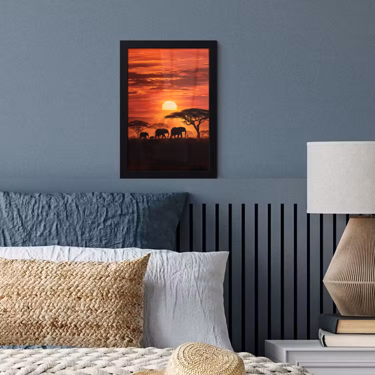 Poster met lijst - Savanne - Olifanten - Zonsondergang — 4