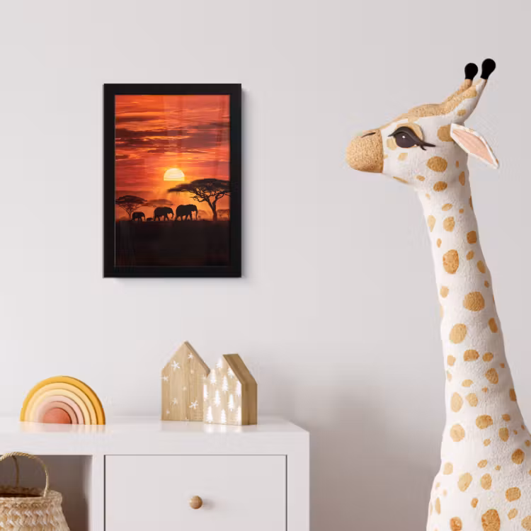 Poster met lijst - Savanne - Olifanten - Zonsondergang — 5