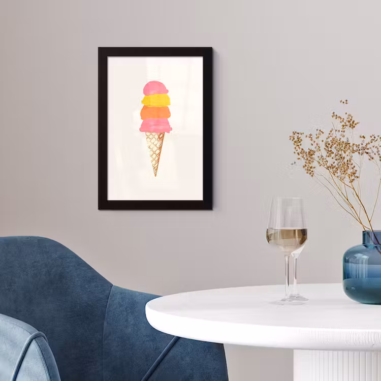 Poster met lijst - Schepijs - Hoorntje - Illustratie - Minimalistisch — 2