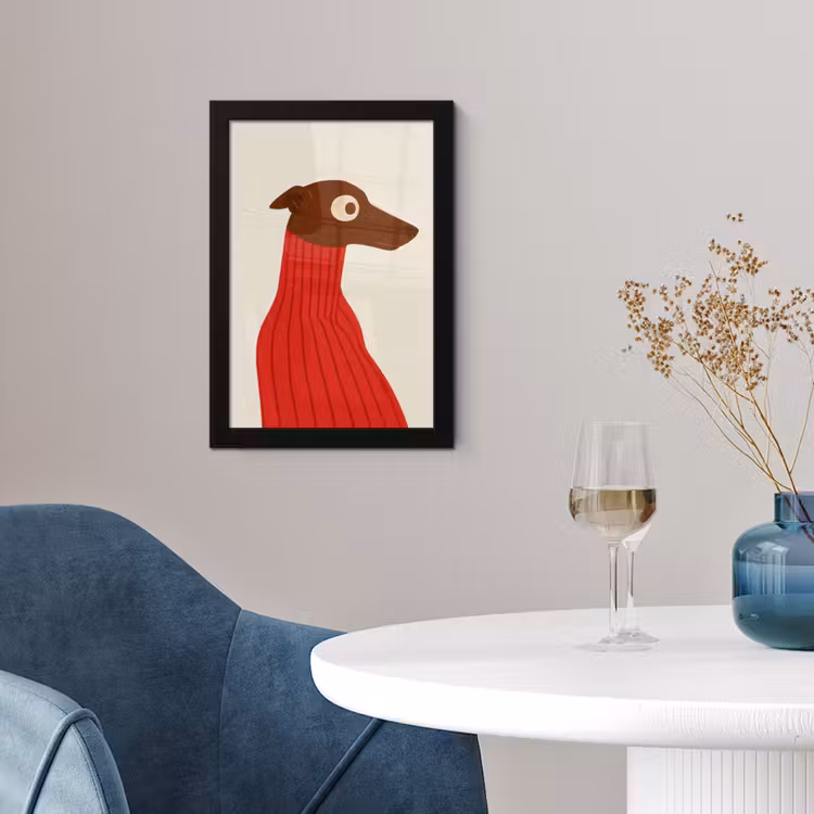 Poster met lijst - Silhouet - Hond - Trui - Rood — 2