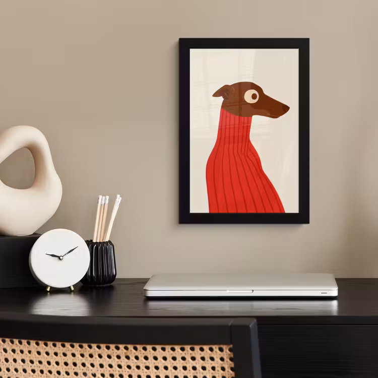 Poster met lijst - Silhouet - Hond - Trui - Rood — 3
