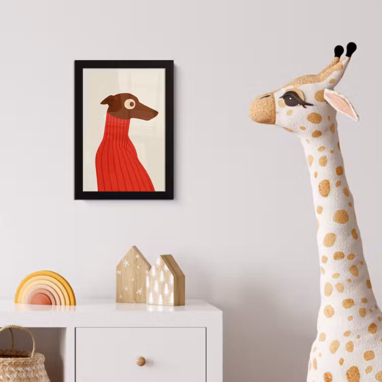Poster met lijst - Silhouet - Hond - Trui - Rood — 5