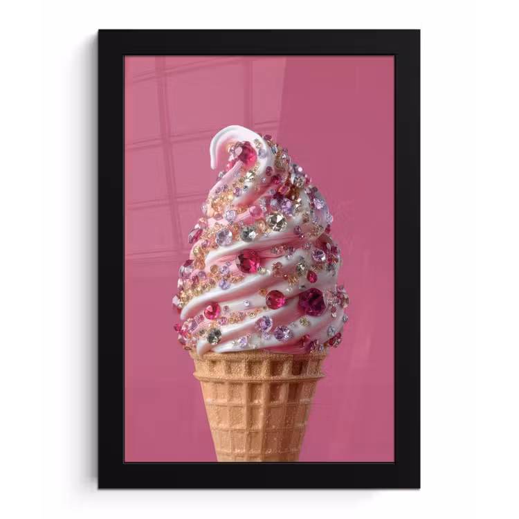 Poster met lijst - Softijs - Edelstenen - Roze - Hoorntje — 1