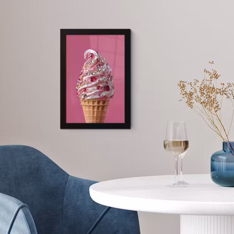 Poster met lijst - Softijs - Edelstenen - Roze - Hoorntje — 2