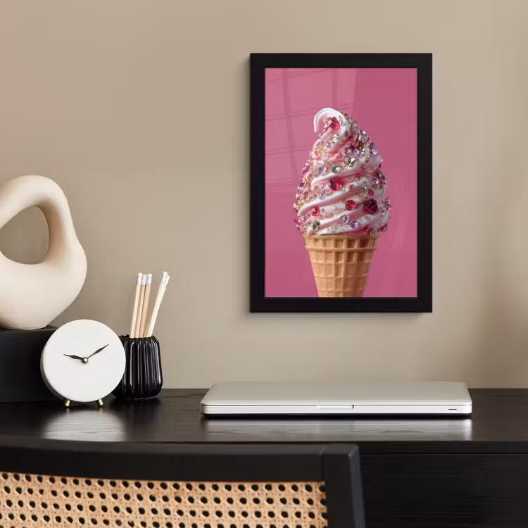 Poster met lijst - Softijs - Edelstenen - Roze - Hoorntje — 3