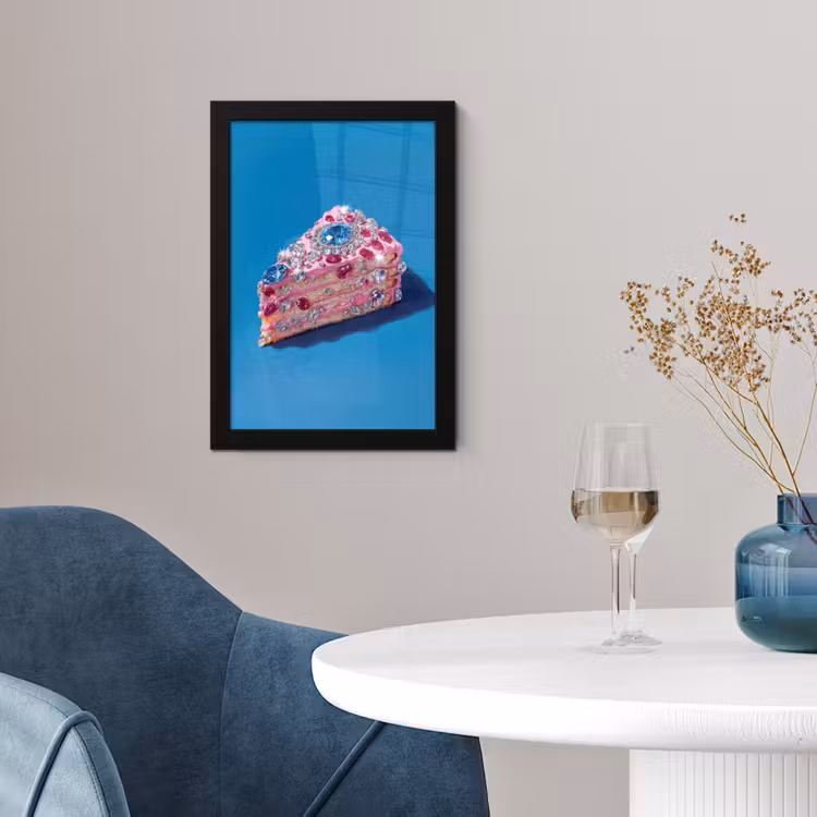 Poster met lijst - Taart - Edelstenen - Glitters - Roze — 2