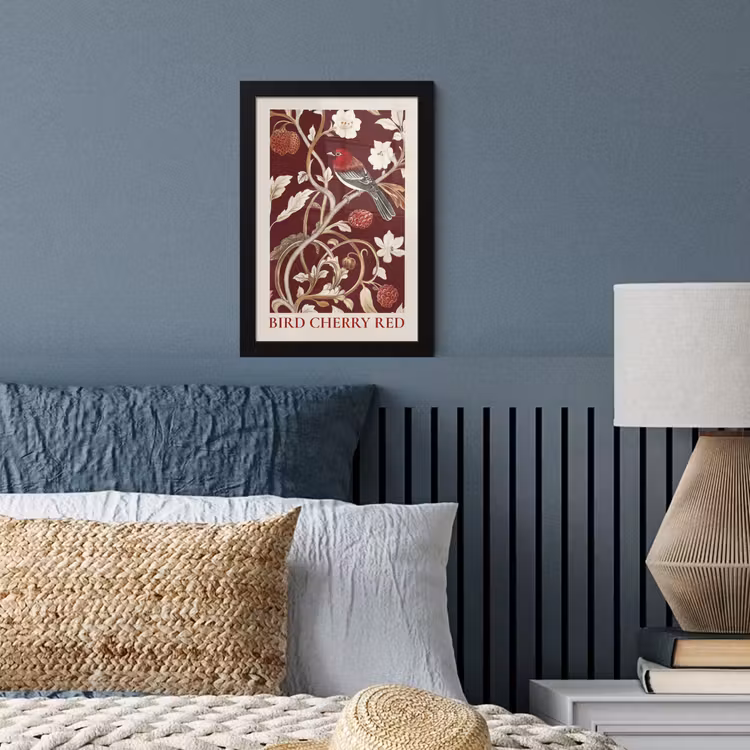 Poster met lijst - Vogel - Bordeaux - Bloemen - Bessen — 4