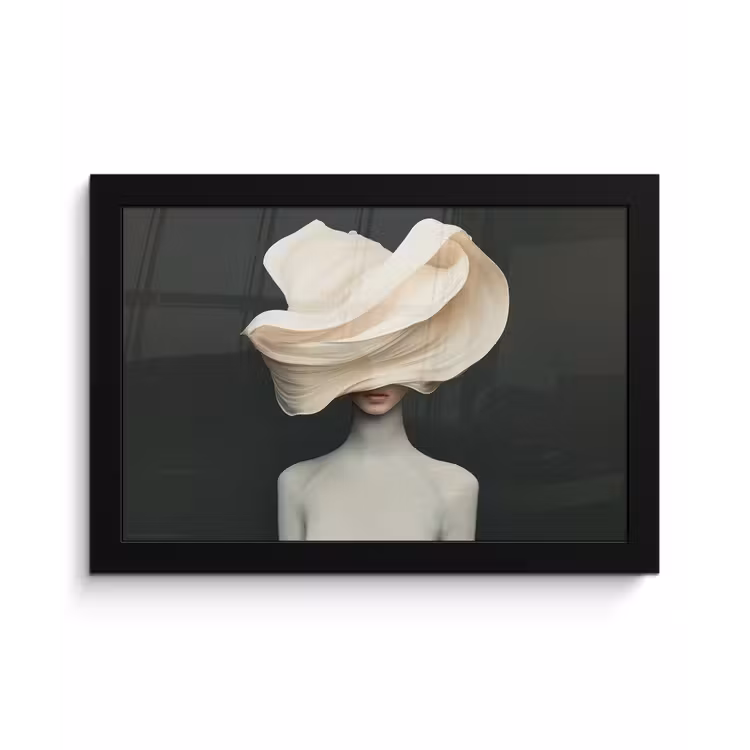 Poster met lijst - Vrouw - Beige - hoed — 1
