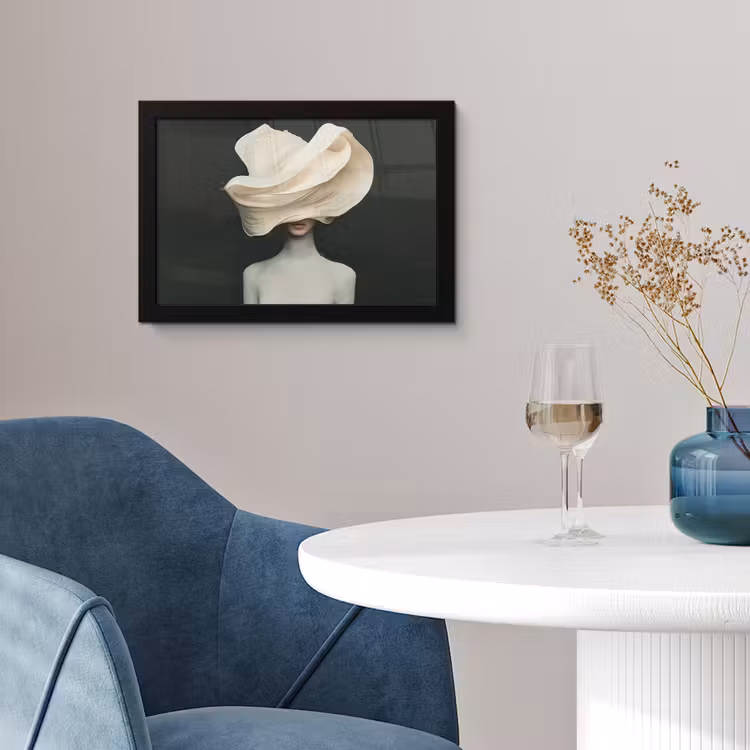 Poster met lijst - Vrouw - Beige - hoed — 2
