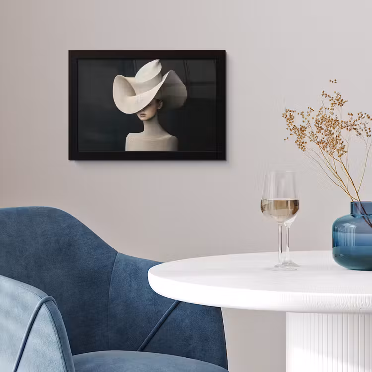 Poster met lijst - Vrouw - Golvende - Hoed — 2