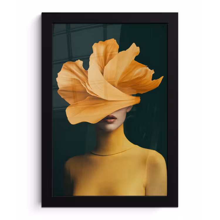 Poster met lijst - Vrouw - Hoed - Geel — 1